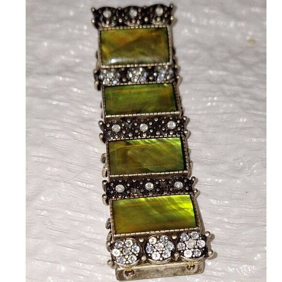 Abalone Vintage Women's Stretch Panel Bracelet Rhinestone Iridescent Old Money - Picture 9 of 9